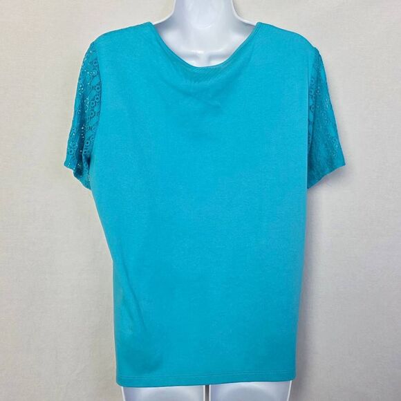 Alfred Dunner Turquoise Lace Sleeve Top M - Picture 3 of 5